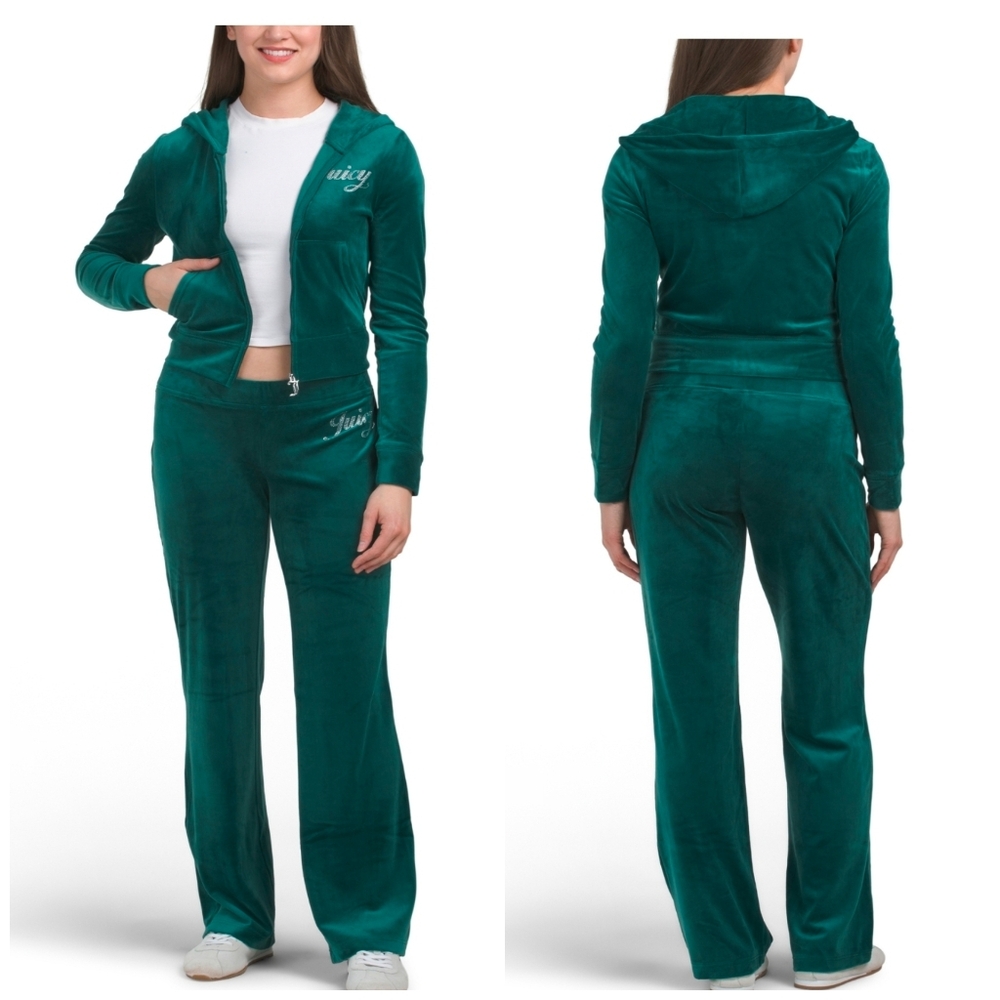 💚🔹️Juicy Couture 🔹️Women's Evergreen Velour 2pc  Jogger Sweats  Set Size L